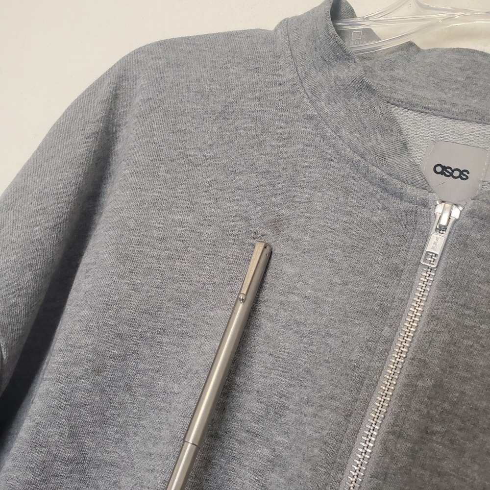ASOS Mens XL Full Zip Sweatshirt Heather Gray Bomber Jacket Mock Neck Relax Fit - Picture 4 of 16